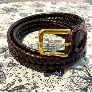 𝅺FOSSIL Sz  38/95 Braided Leather Belt Buckle 2.5 x 2.5”